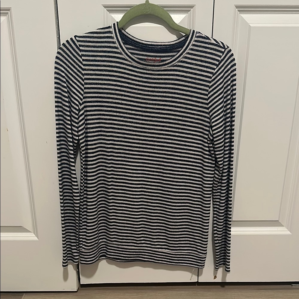 Blue and White Striped Long Sleeve Shirt